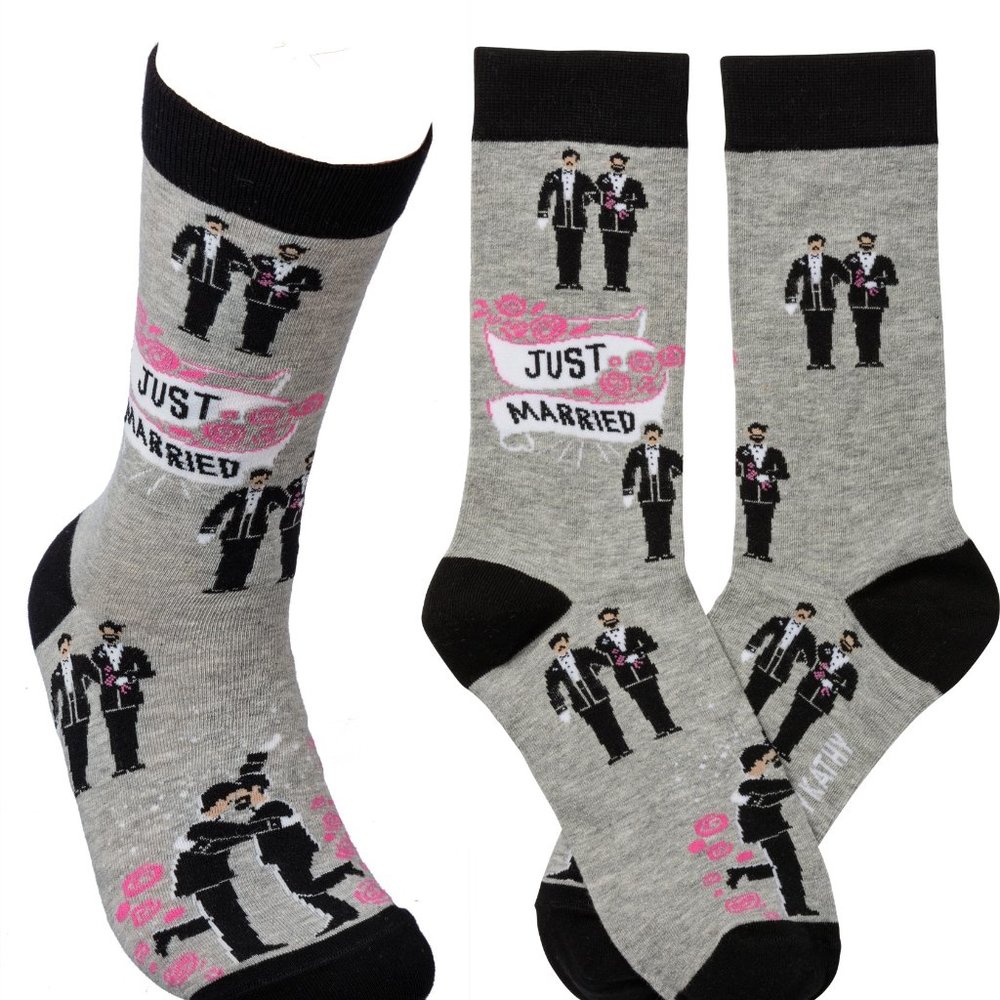 NEW "Just Married" Two Grooms SOCKS from Primitives by Kathy